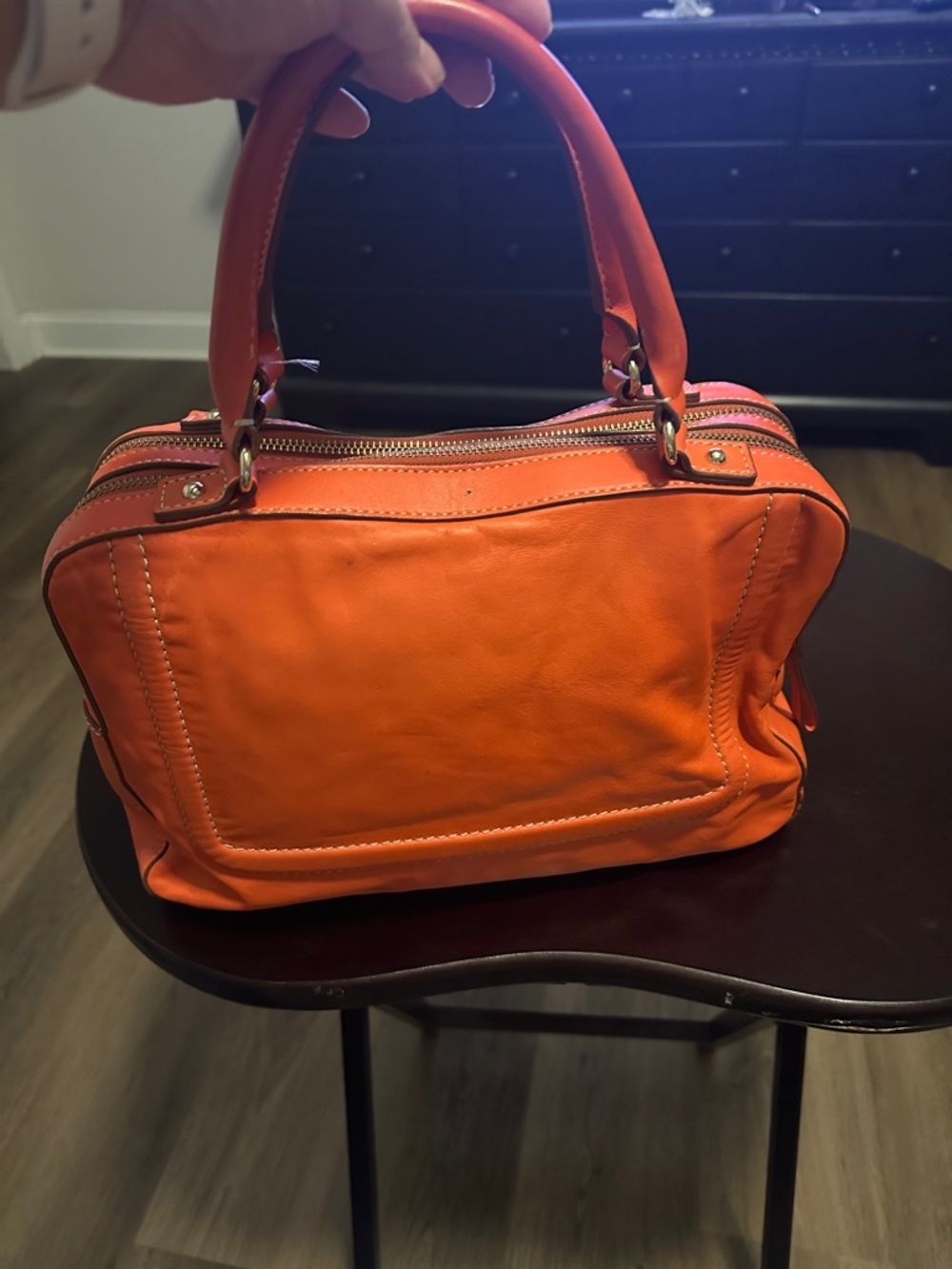kate spade Cyber Orange Leather medium Satchel, Gold Hardware HTF - Picture 9 of 13